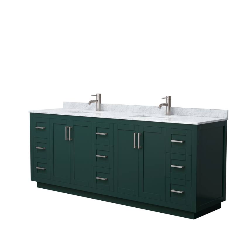 Miranda Double Vanity Set, White Carrara Marble Top, No Mirror