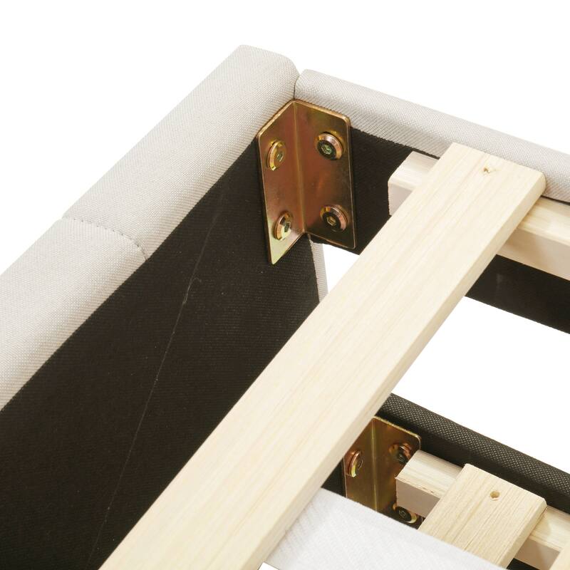 Twin Size Wood Bed Frame Linen Fabric Upholstered Platform Bed with 3 Drawers and Trundle, No Box Spring Needed,Beige