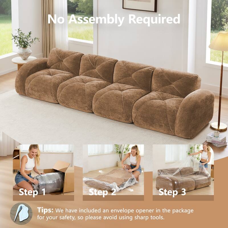 140" Soft Velvet Fabric, Boneless Sofa With Tufted, 32D High Density Sponge, Ergonomic Design Bottom