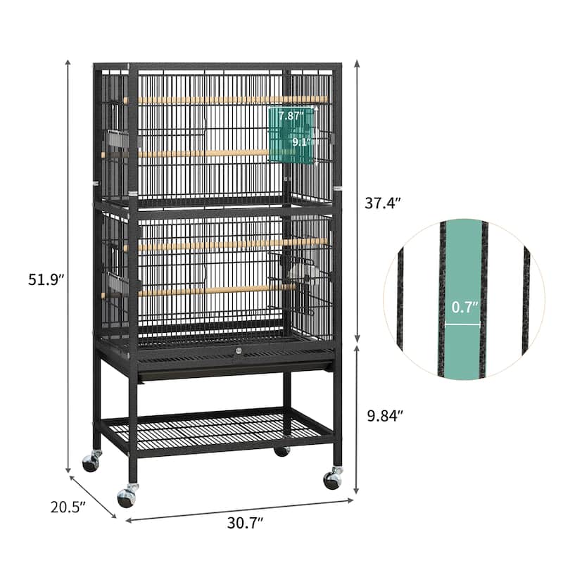 52 inches Bird Cage, Parakeet Cage for Parrot, Cockatiel, Flight cage for Birds with Rolling Stand (2 Extra Birdcage Covers)