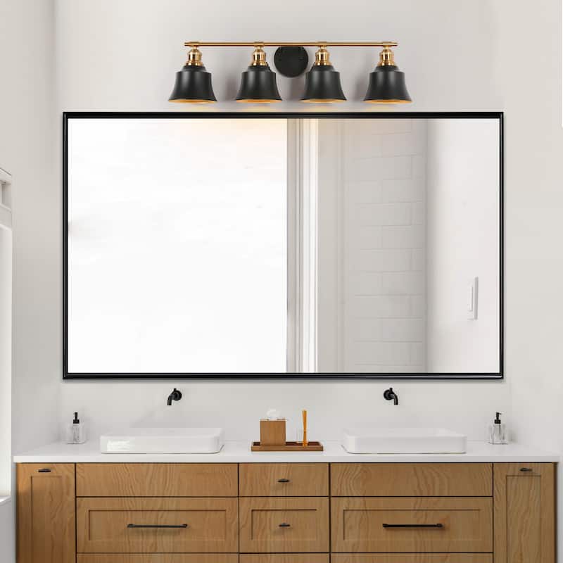 Bellee Modern Farmhouse 4-light Black Gold Dimmable Bathroom Vanity Light with Metal Shades