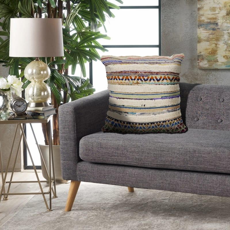 Sevita White Chevron Striped Multi Throw Pillow 18 inch