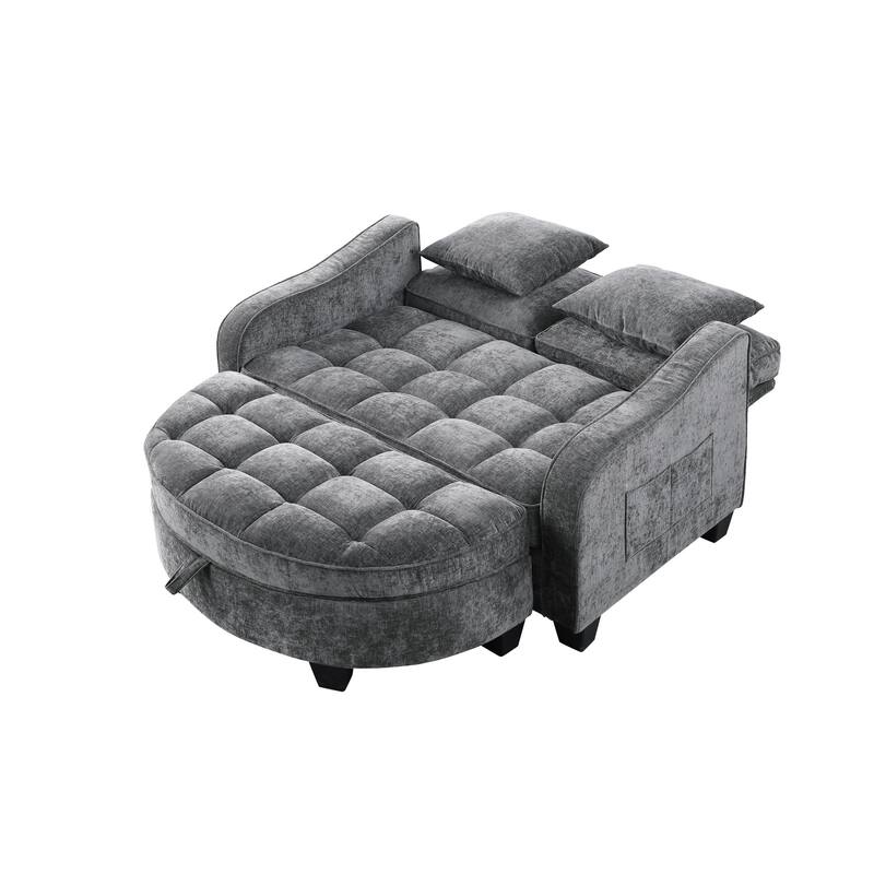 Roomfitters Two-Seater Sofa Chaise with Storage Ottoman, Irregular Armrests and Backrest, Upholstered Sofa with Pillows
