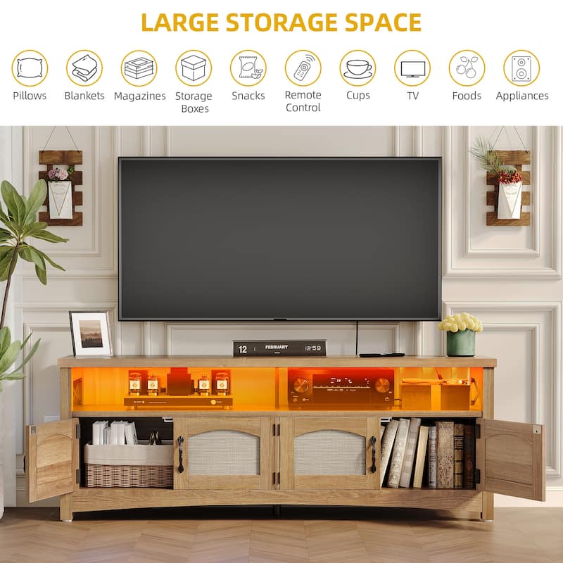 Moasis Farmhouse Rectangular LED Light TV Stand with 4 Doors for TV's up to 60"/65"