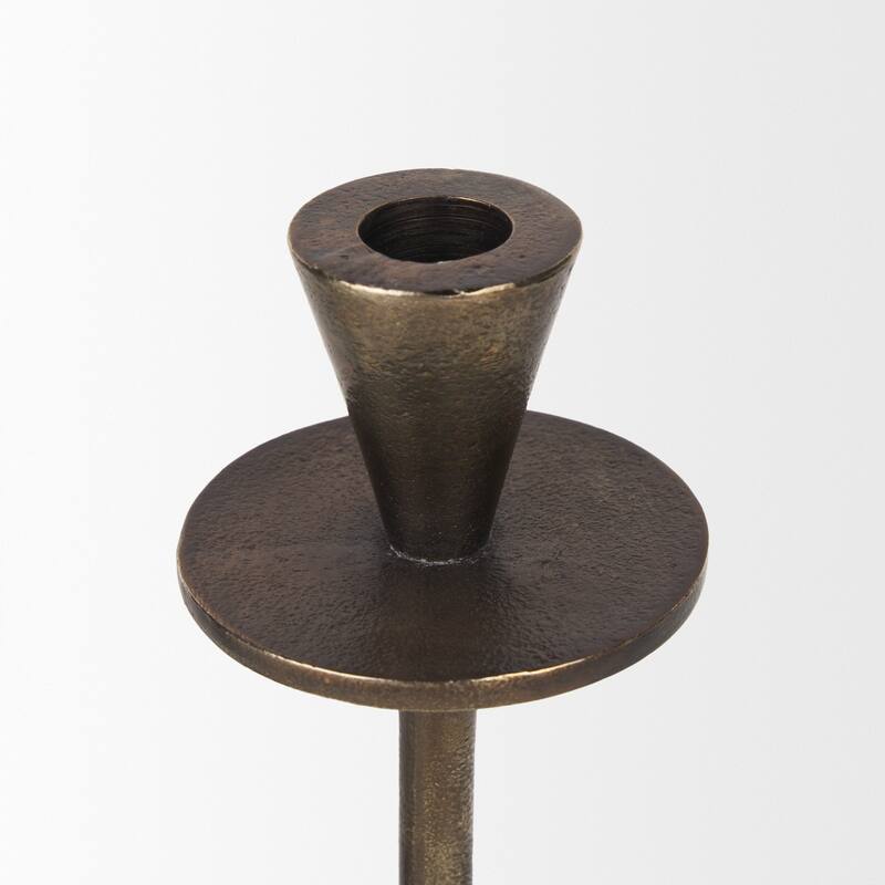 Petria Antiqued Gold Textured Metal Taper Candle Holders - 3.8L x 3.8W x 13.0H