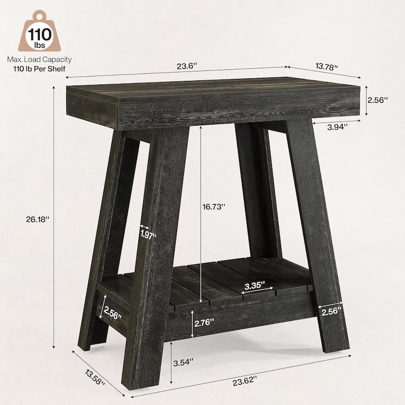 2-Tier Wooden End Table for Living Room, Bedroom, Small Spaces, Rustic Grey