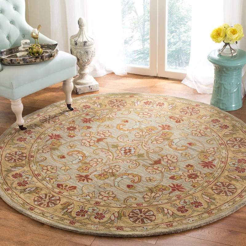 SAFAVIEH Handmade Classic Souheir Traditional Oriental Wool Rug - 6' Round - Light Green/Gold