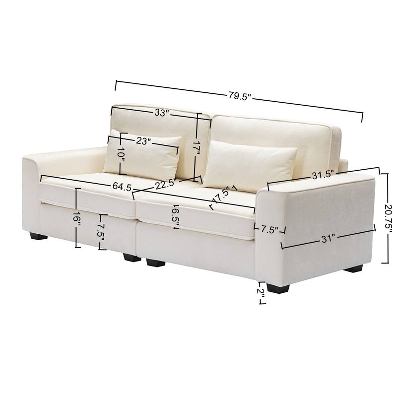 Modern Fabric Loveseat with Plush Cushions and 2 Pillow Upholstered Deep Seat Sofa, Solid Wood Frame Lounge Couch