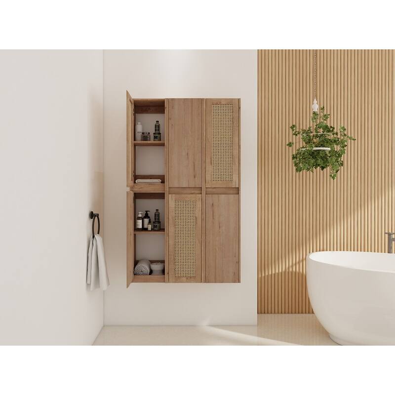 MEDUNJESS Bathroom Side Cabinet, Float Mounting Design - Brown - Oak 35''