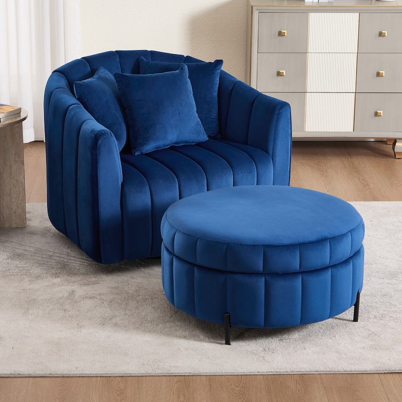 40"W Modern Swivel Accent Chair,Swivel Single Sofa Chair with Ottoman - Navy