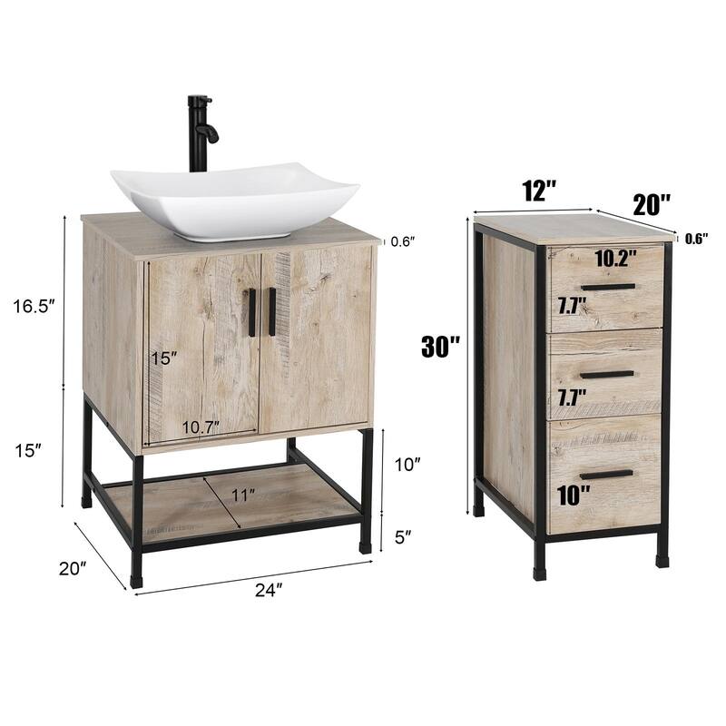 36" Bathroom Vanity Cabinet W/ Sink Faucet Drain Set Top Side Cabinet Combo