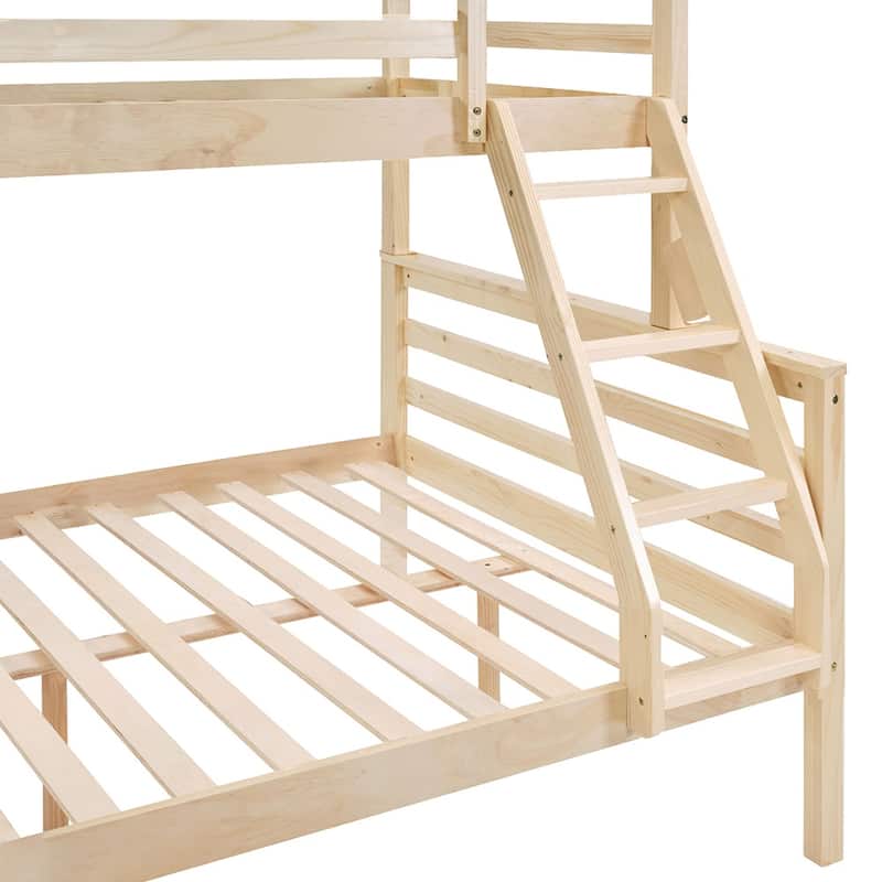 Twin Over Full Bunk Bed,Solid Wood Frame,High Guardrail,Safe for Kids