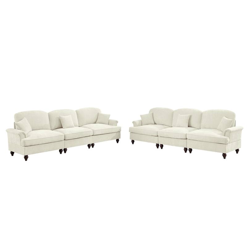GDFStudio - Classic Chenille 3-Seater 107" Modular Sofa Set with Flared Arms and Removable Ruffles Pleats Skirts (Set of 2)