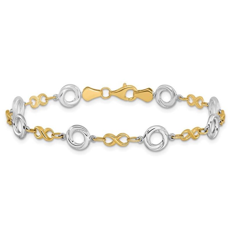 Curata 10k Two-tone Gold 7.5" 7.5mm Loveknot and Infinity Links Bracelet