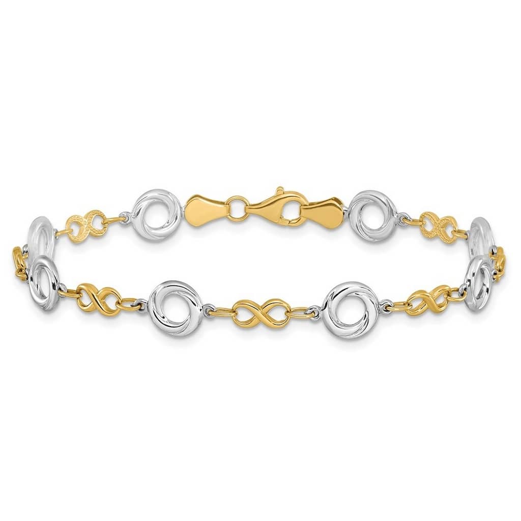 Curata 10k Two-tone Gold 7.5" 7.5mm Loveknot and Infinity Links Bracelet