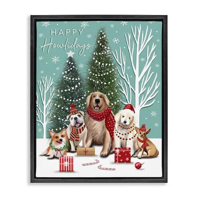 Stupell Festive Winter Dogs Scene Framed Floater Canvas Wall Art Design By Elizabeth Tyndall