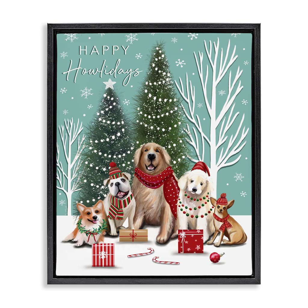 Stupell Festive Winter Dogs Scene Framed Floater Canvas Wall Art Design By Elizabeth Tyndall