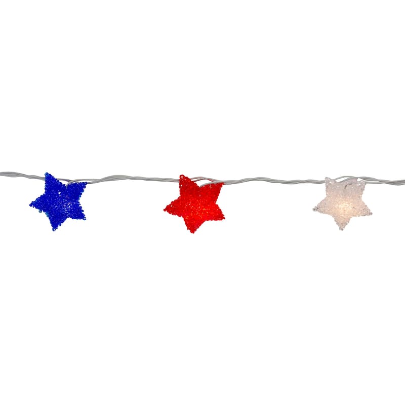 10ct Red Blue Fourth of July Star String Light Set, 5.25' White Wire