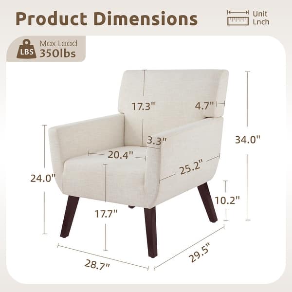 dimension image slide 1 of 3, Modern Upholstered Armchair with Linen Fabric, Comfortable Accent Chair for Living Room, Bedroom or Office – Beige/blue/grey