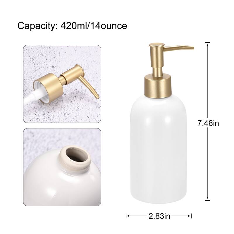 Soap Dispenser-14Oz Ceramic Dish Hand Soap Dispenser with Stainless Steel Pump for Kitchen Bathroom - White