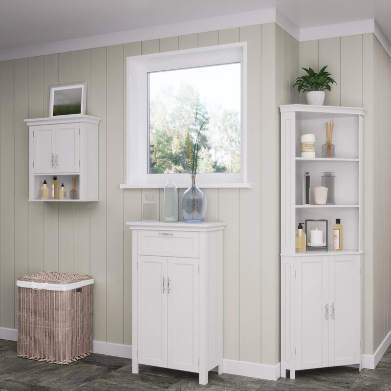 RiverRidge Somerset Tall Corner Bathroom Cabinet Storage Organizer with Doors and an Adjustable Shelf - White