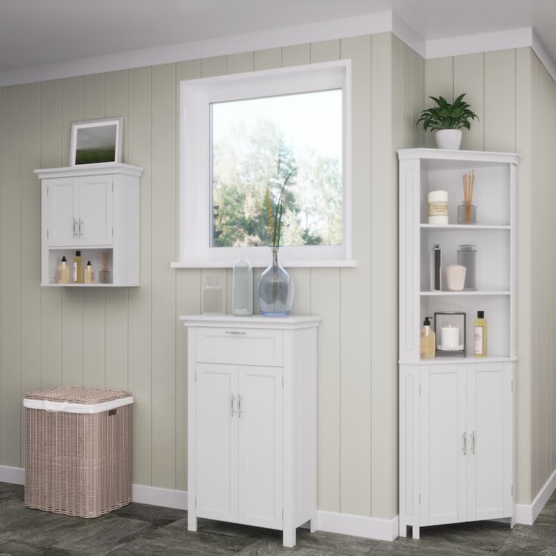 RiverRidge Somerset Two-Door Bathroom and Laundry Wall Mount Storage Medicine Cabinet with Open and Adjustable Shelf - White