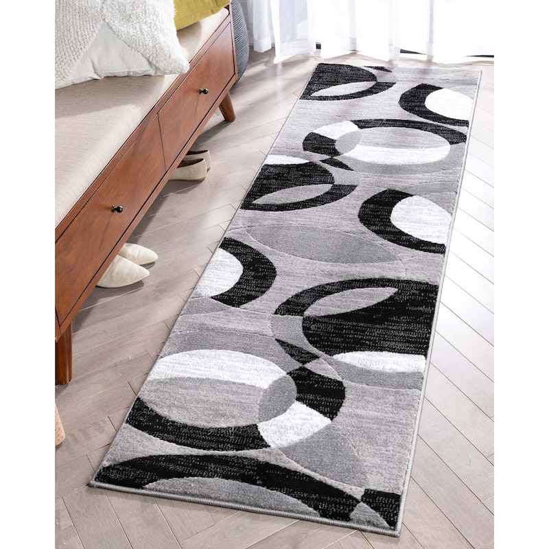 Well Woven Dulcet Bingo Modern Geometric Circles Area Rug - 2'7" x 9'10" Runner - Grey