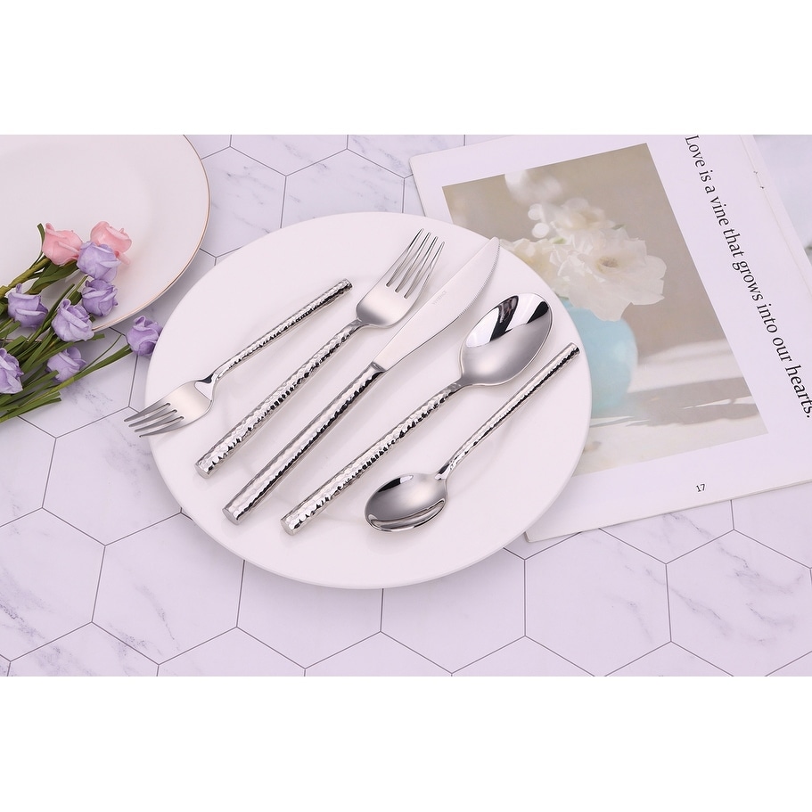 20 Pc Flatware Set Pebbled Silver - Service For 4