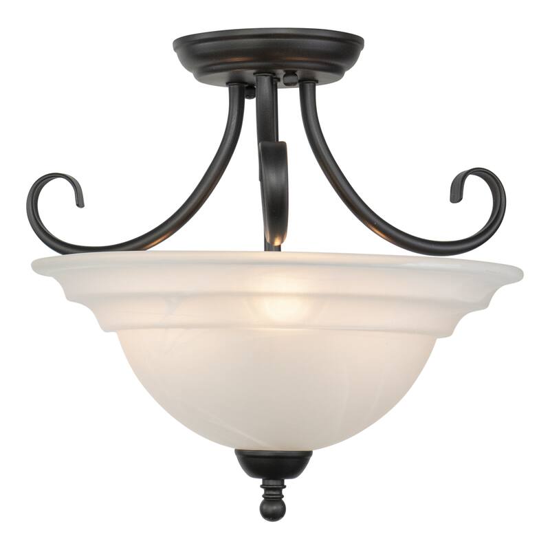 Babylon 14-in W Bronze Semi Flush Mount Ceiling Light White Glass - 14-in W x 12.75-in H x 14-in D