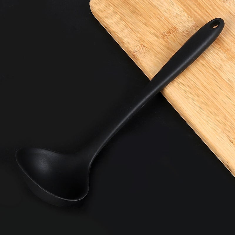 Silicone Soup Ladle Spoon 11.6 "Leng Heat Resistant One Piece - 11.6" x 3.5"(L*W) - Black