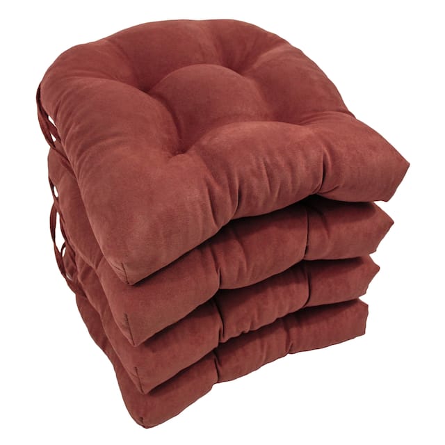 16-inch U-shaped Indoor Microsuede Chair Cushions (Set of 2, 4, or 6) - Set of 4 - Red Wine