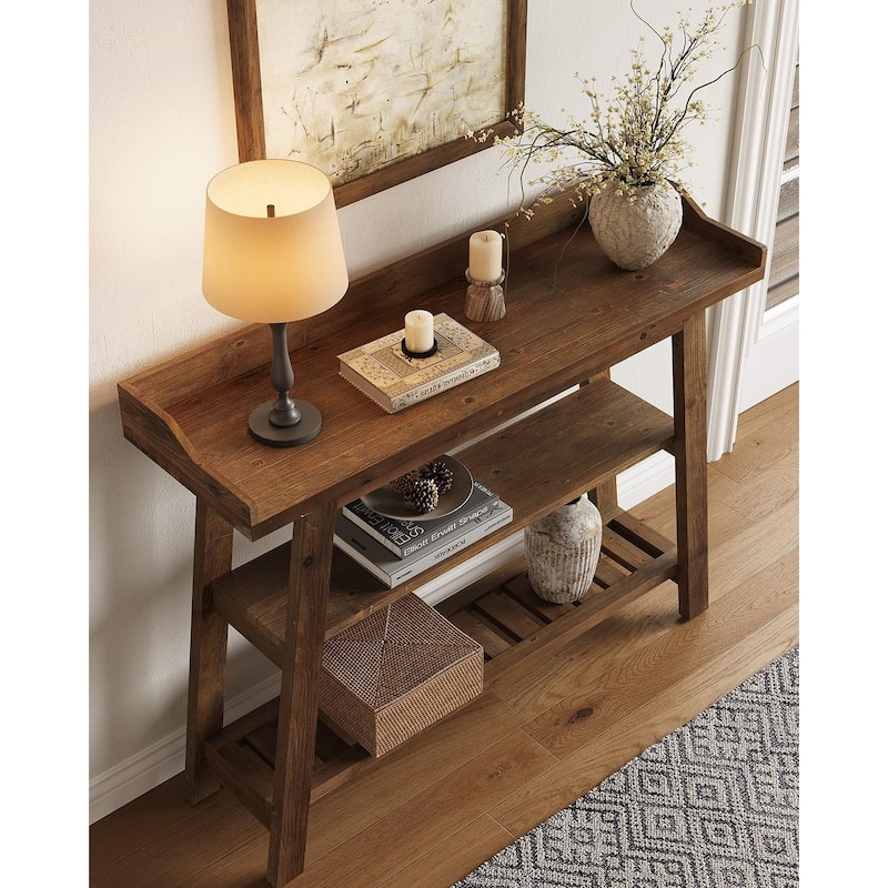 45 Inch Solid Wood Console Entryway Table, 3-Tier Narrow Sofa Tables with Storage - 45.28" L x 13.78" W x 36.22" H