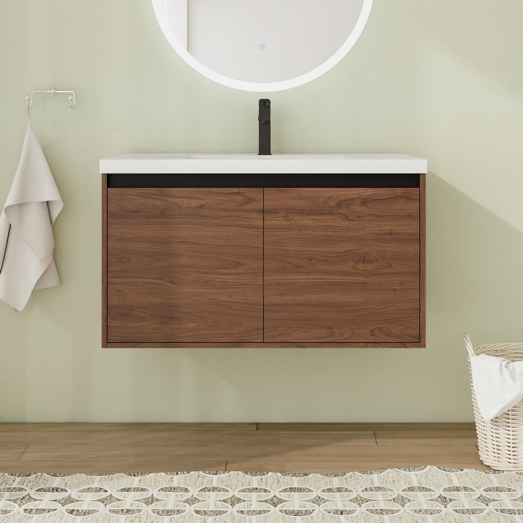 30"/36" Floating Bathroom Vanity with Sink, Wall Mounted Bathroom Vanity with Soft Close Doors
