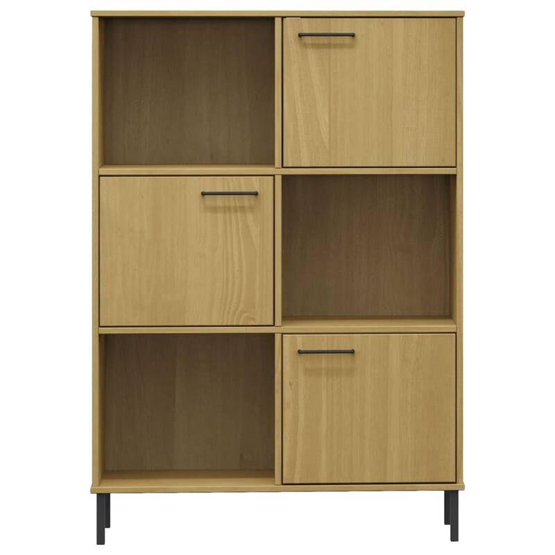 vidaXL Bookshelf Book Cabinet with Metal Legs Storage Cabinet OSLO Solid Wood - 35.4" x 13.8" x 50.6"