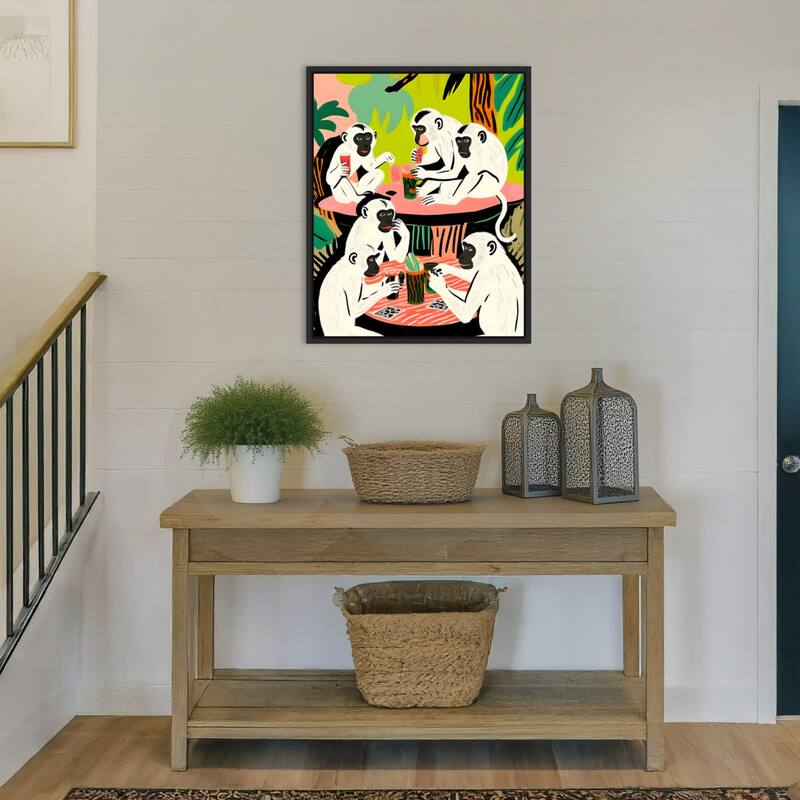 Monkey Game Weekend by Uma Gokhale Framed Canvas Wall Art