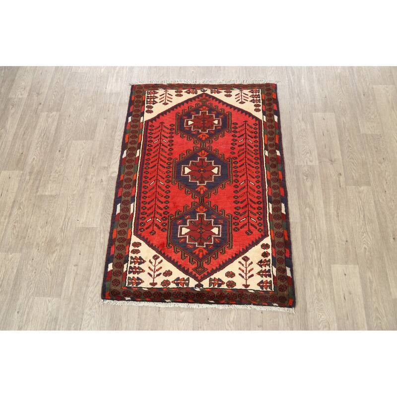 Geometric Persian Hamedan Area Rug Wool Hand-knotted Office Carpet - 3'4" x 4'9"