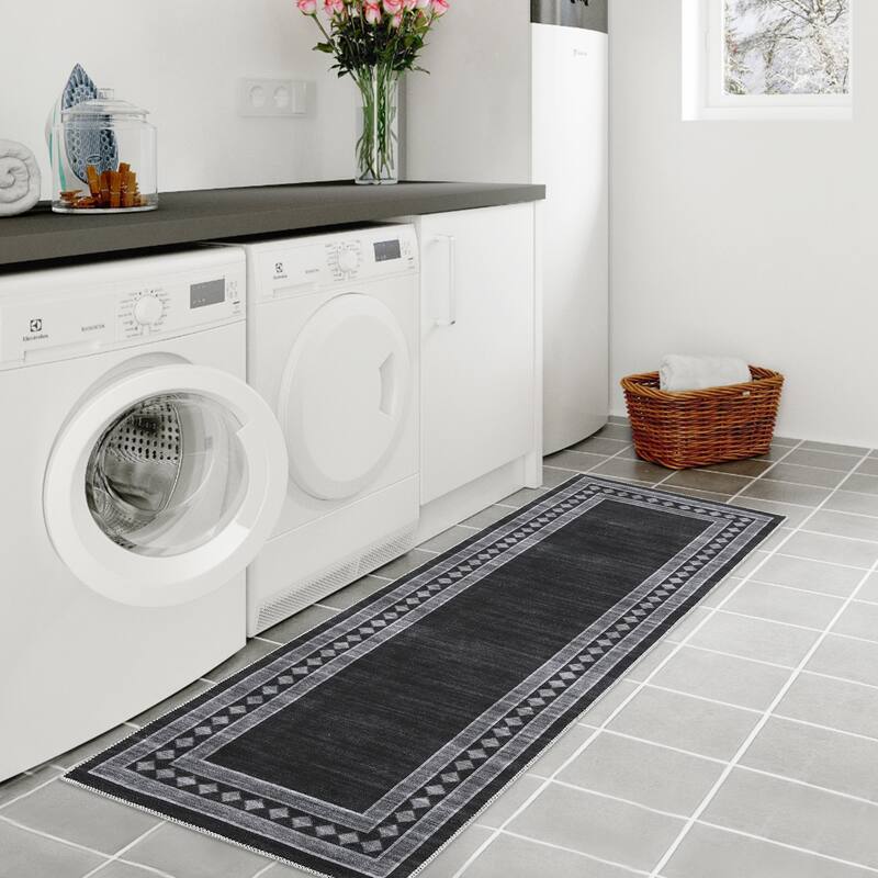 Modern Bordered Rug Non Slip Low Pile Area Rugs for Living Room, Machine Washable Area Rugs Soft Throw Rugs