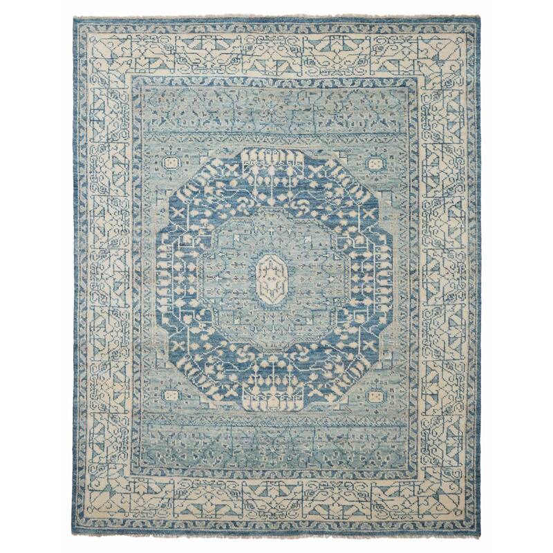 ECARPETGALLERY Hand-knotted Mamluk Light Teal Wool Rug - 7'9 x 9'10