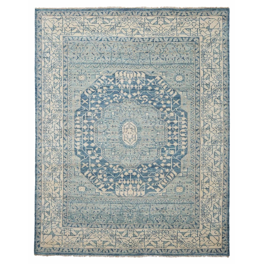 ECARPETGALLERY Hand-knotted Mamluk Light Teal Wool Rug - 7'9 x 9'10