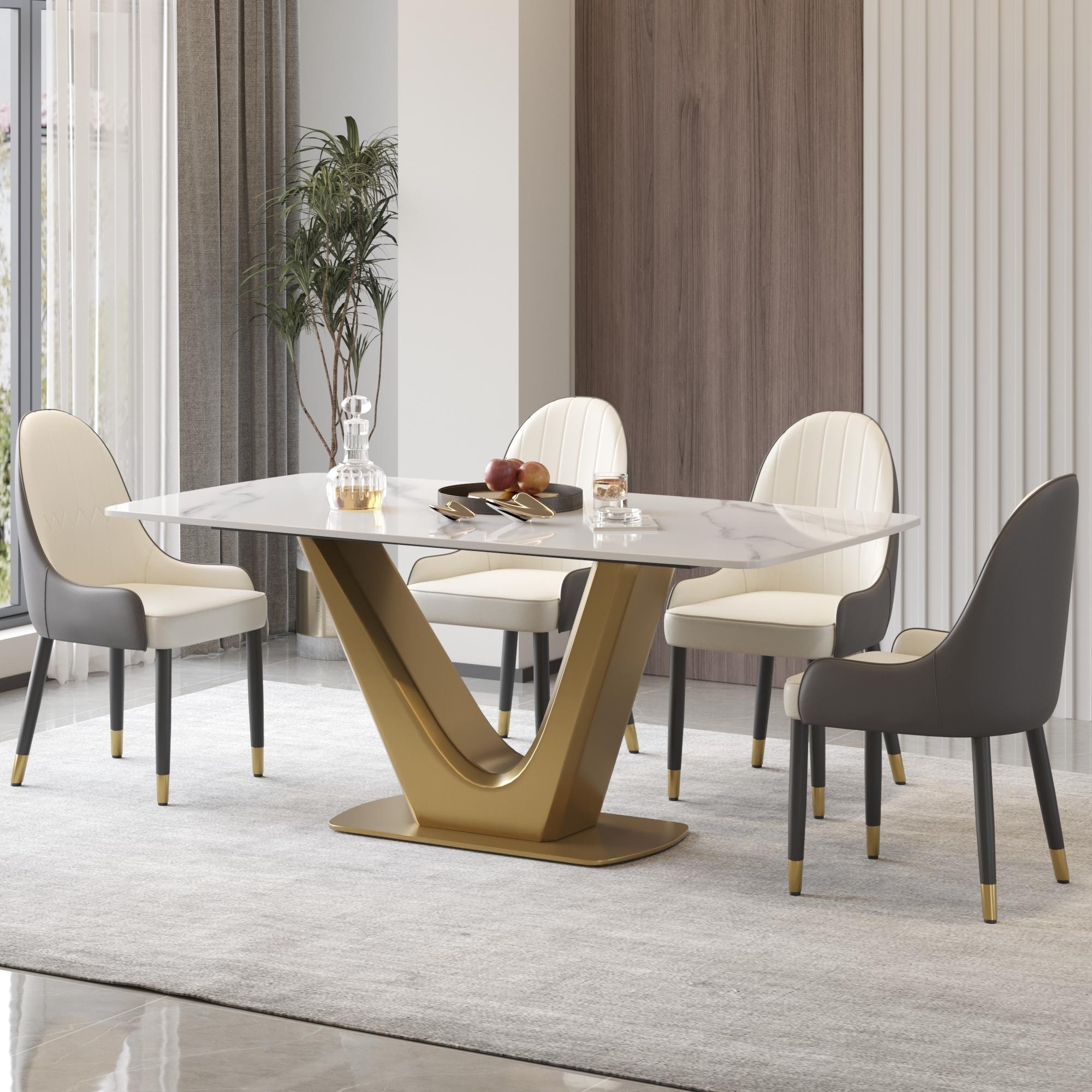 Gold pedestal store dining table