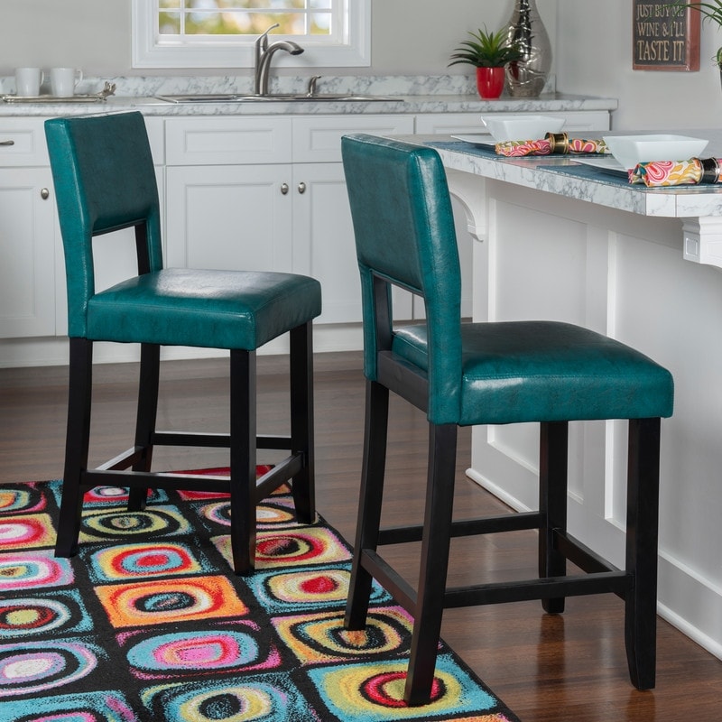 Teal leather sales counter stools