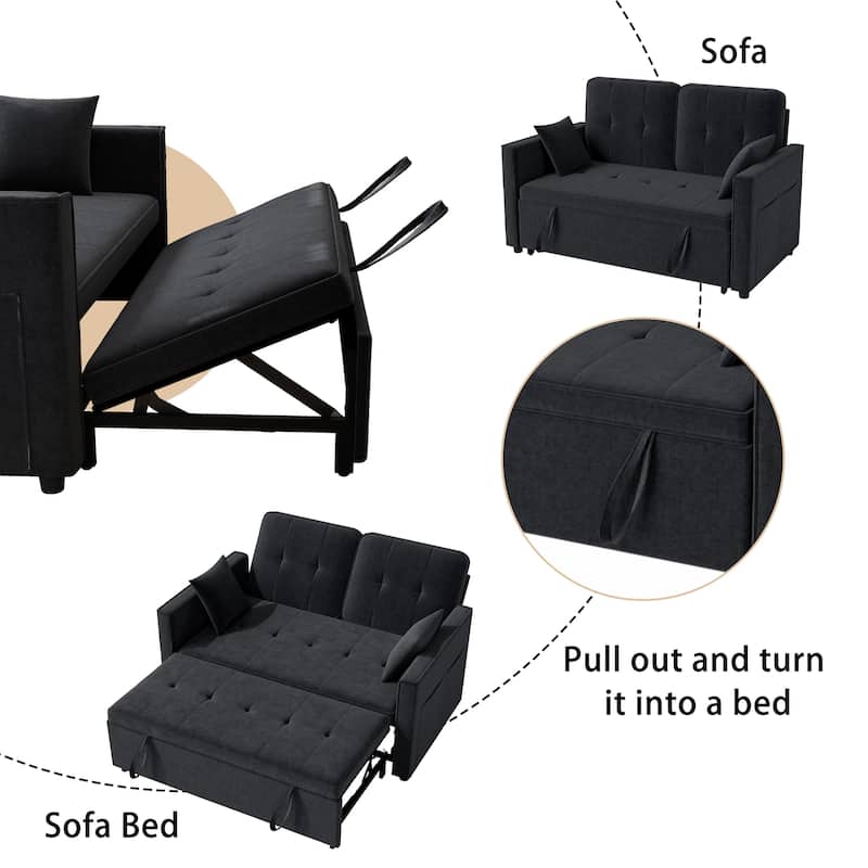 3 in 1 Convertible Sleeper Sofa Bed, Futon Couches for Living Room with Side Pocket, Adjustable Backrest