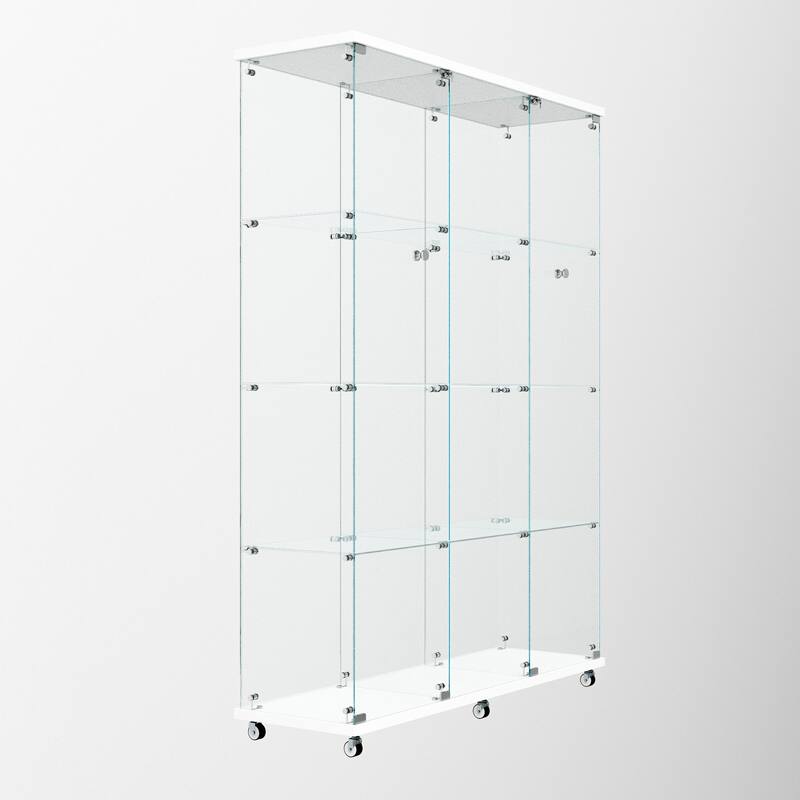 Tempered glass display cabinet with Bluetooth LED light strip,lock on the door,equipped with cast,easy to move,for living room