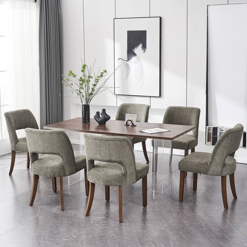 Dining Chairs Set of 2/4/6,Fabric Upholstered Kitchen Chairs with Wood Legs - Set of 6 - Green