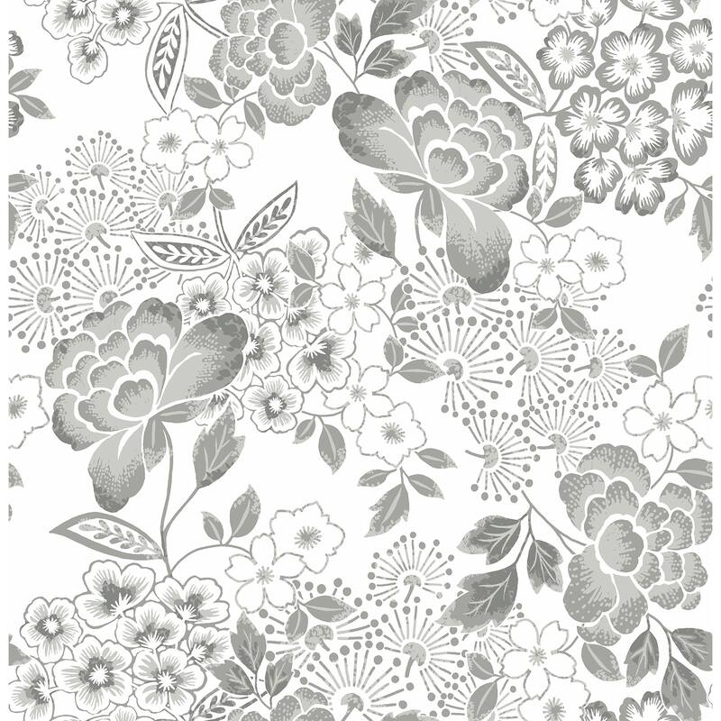 A-Street Prints Irina Grey Floral Blooms Wallpaper