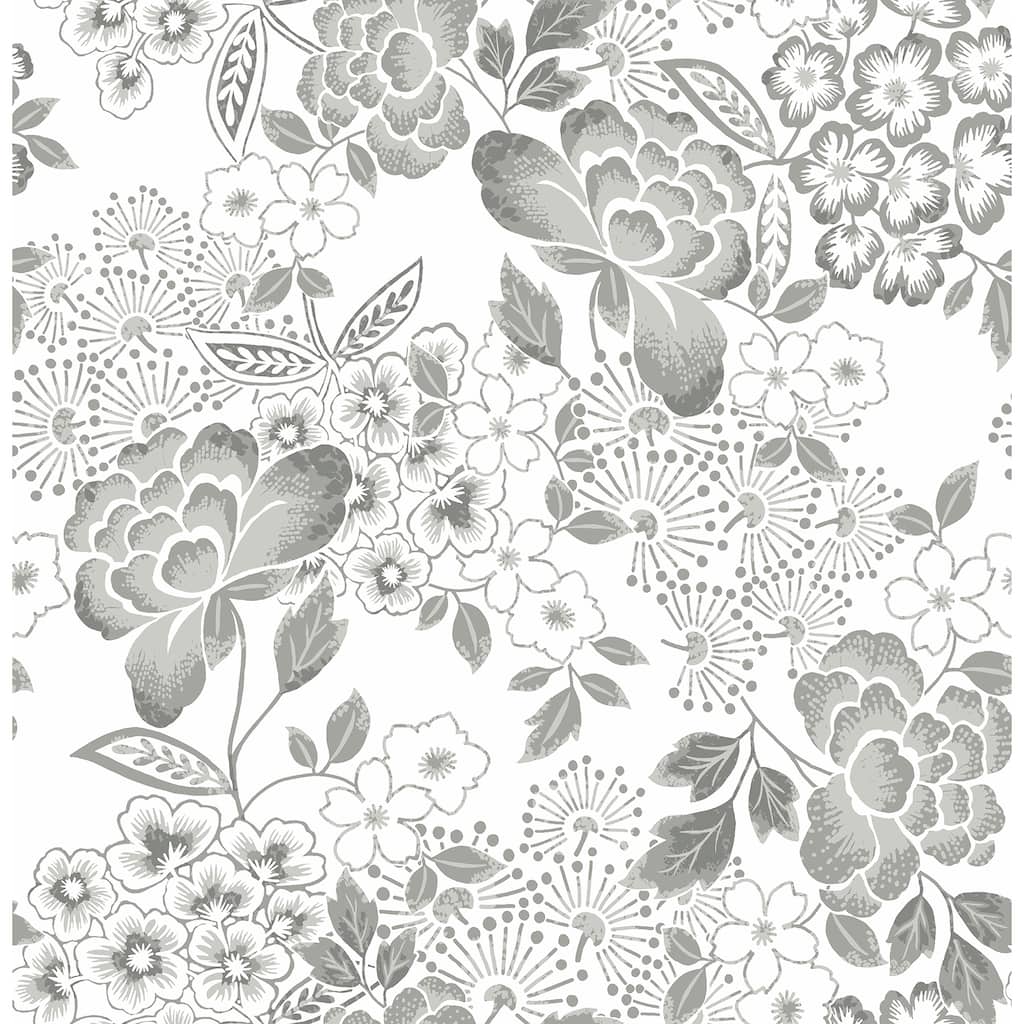 A-Street Prints Irina Grey Floral Blooms Wallpaper