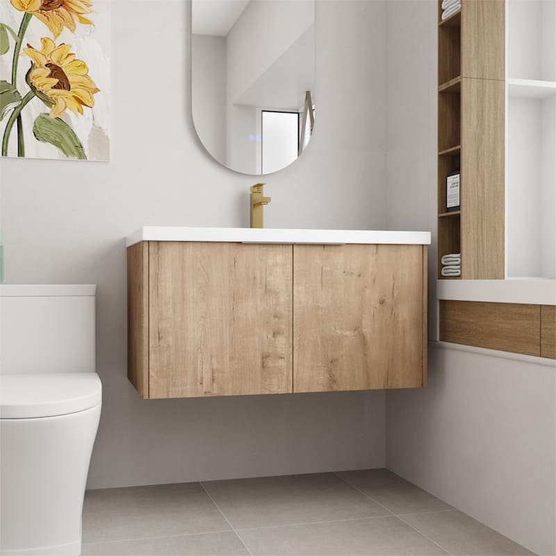 Beingnext 24"/30"/36" Bathroom Vanity with Sink, Floating Bathroom Vanity with 2 Soft Close Doors