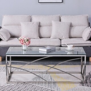 Stainless Steel Rectangular Accent Glass Coffee Table for Living Room ...