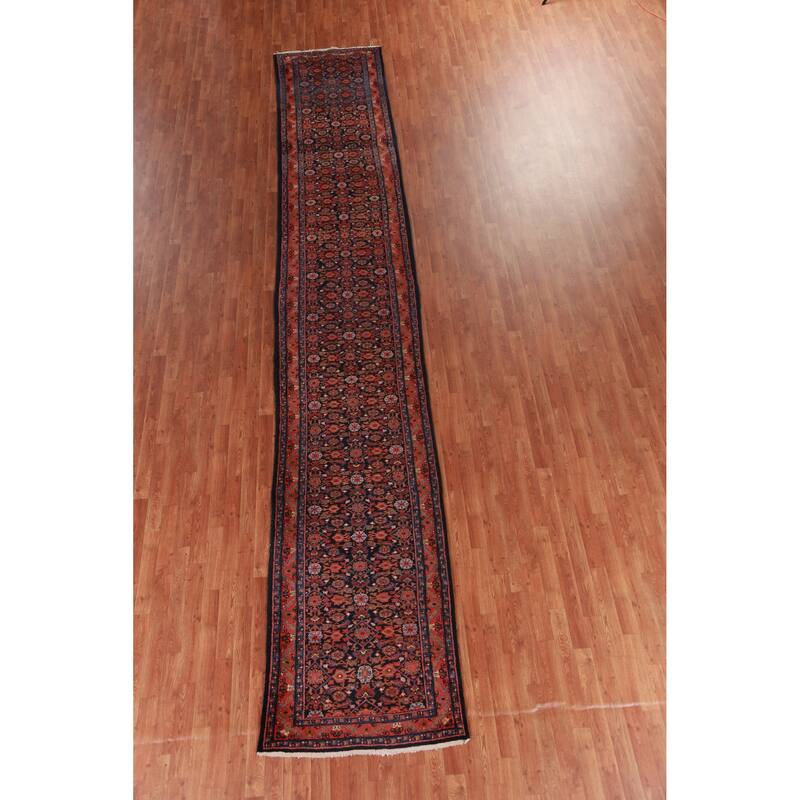 Hand Knotted Oriental 100% Wool Carpet Traditional Floral Navy Blue & Blues Mahal Runner Rug - 18' 9'' X 3' 1''