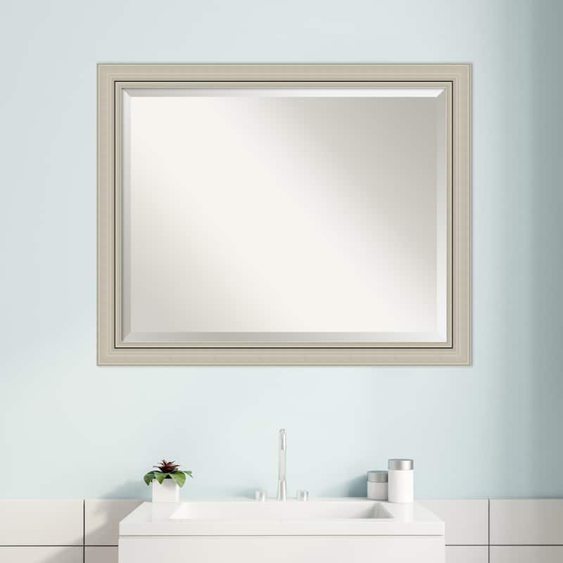 Beveled Wood Bathroom Wall Mirror - Romano Silver Narrow Frame - Outer Size: 32 x 26 in